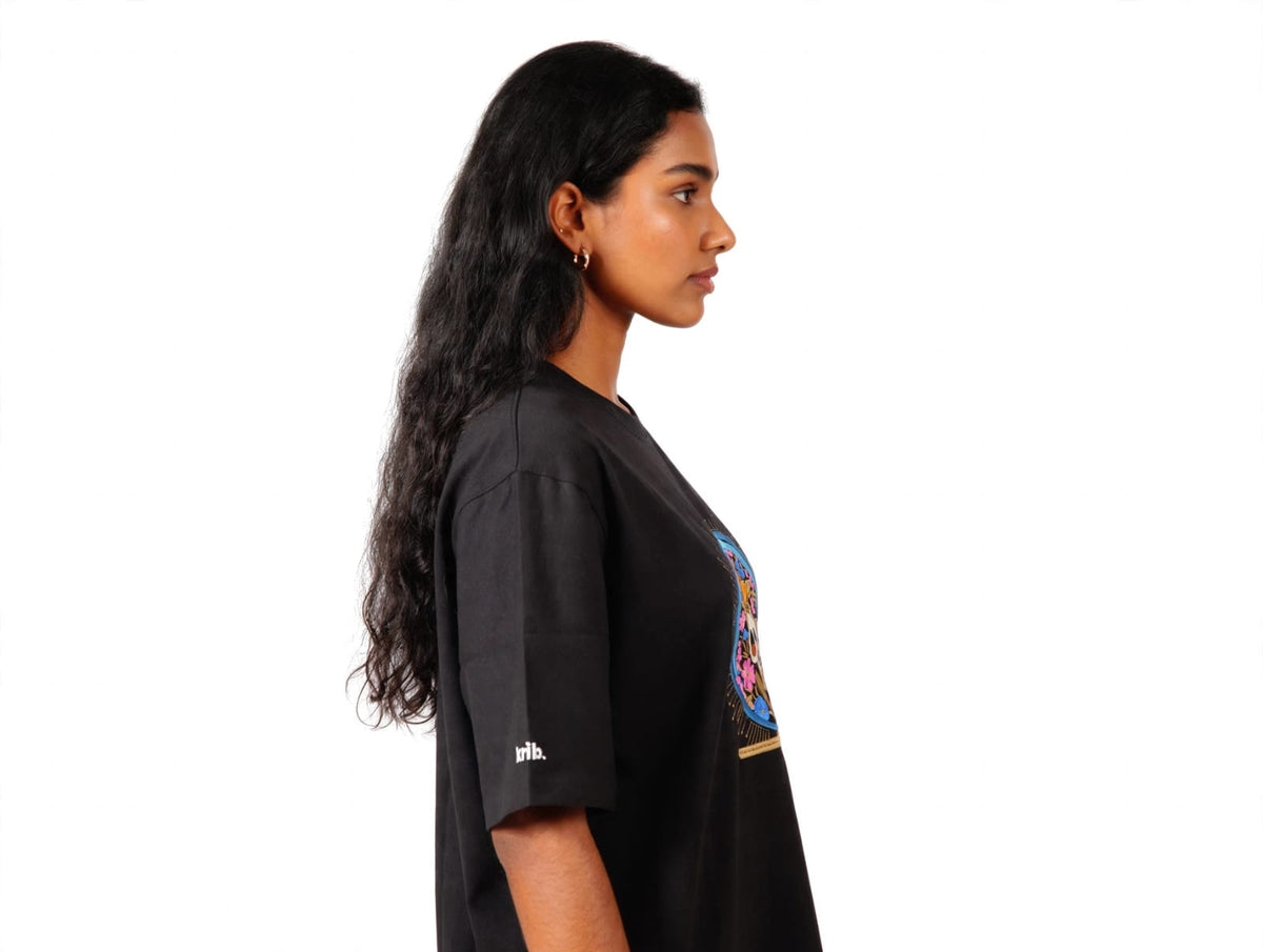 Side view of black Ethereal Bloom T-shirt